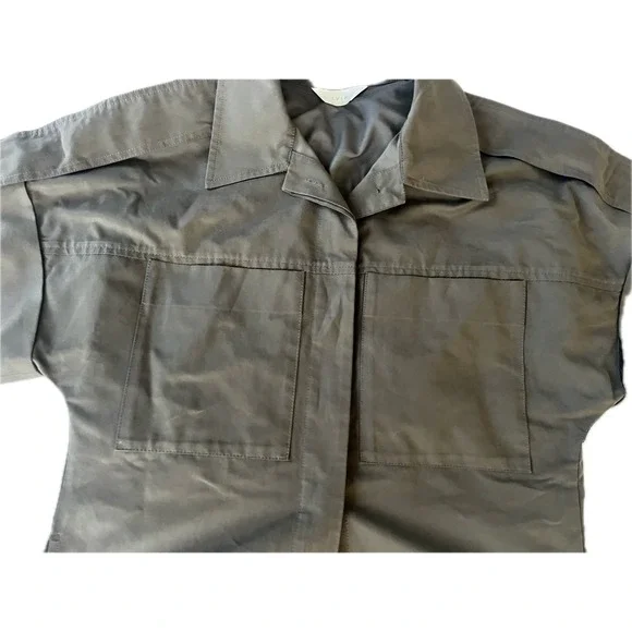 Olive Green LVIR Shirt Short Sleeve Button Up Relaxed Fit Utility Pockets - Picture 2 of 9